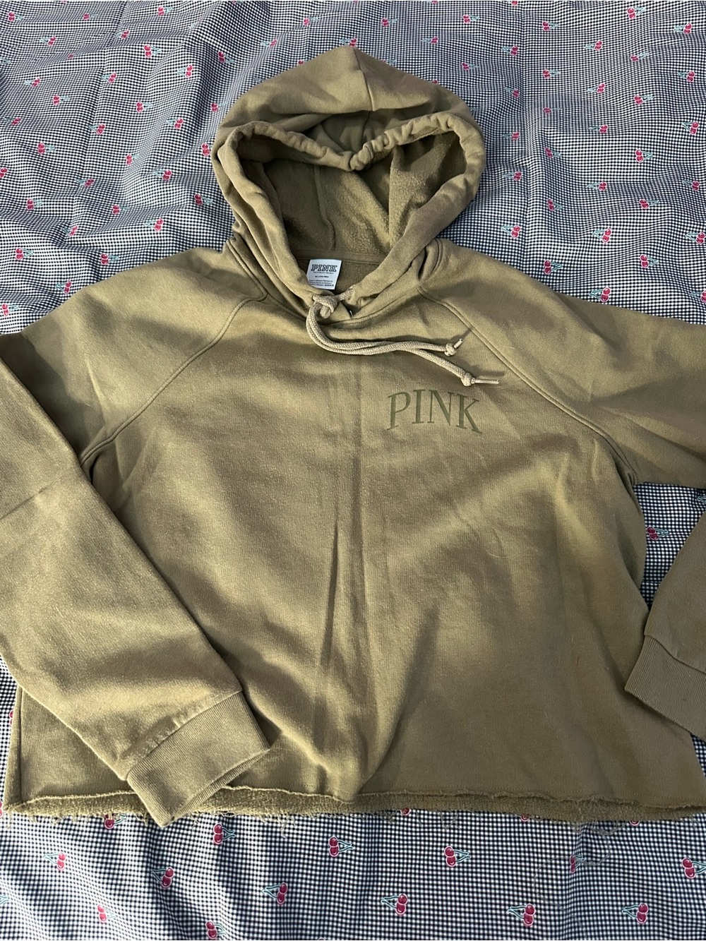 PINK Victoria's Secret Olive Green Cropped Hoodie